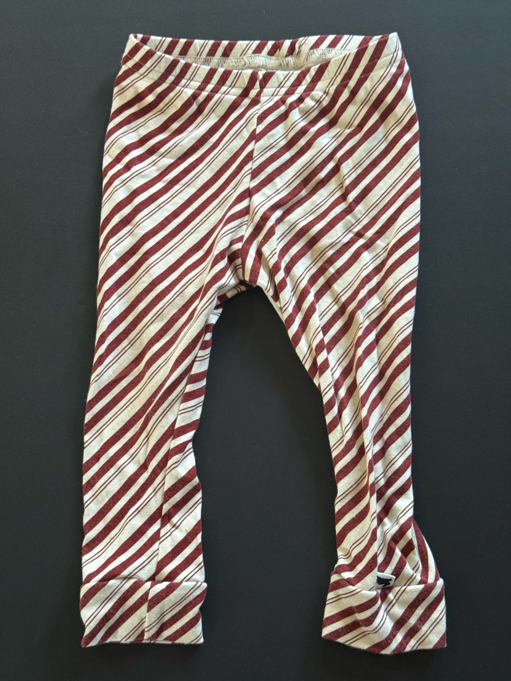 Girls' Maroon and Cream Candy Cane Striped Leggings